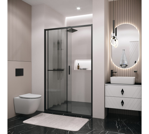 Дверь в нишу Grossman Style 100.K33.05.120.21.02 (120х195) черный матовый,стекло шиншилла,раздвижная