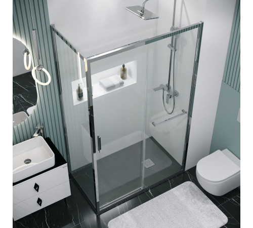 Душевое ограждение Grossman Style 100.K33.05.100.10.00-200.K33.05.100.10.00 (100х100х195) раздвижная,хром,стекло прозрачное