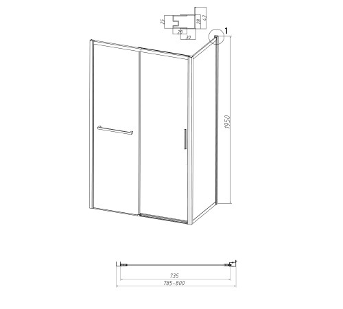 Боковая стенка Grossman Style 200.K33.05.80.21.00 (80х195) черный матовый,стекло прозрачное