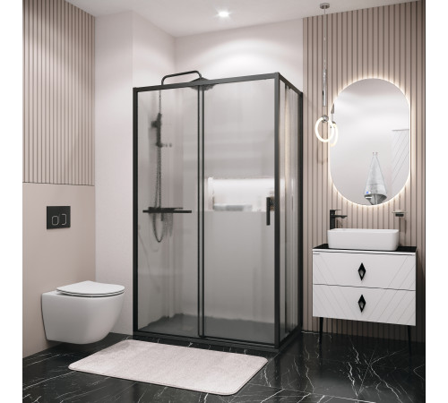 Душевое ограждение Grossman Style 100.K33.05.130.21.02-200.K33.05.70.21.02 (130х70х195) раздвижная(левая),черный матовый,стекло шиншилла
