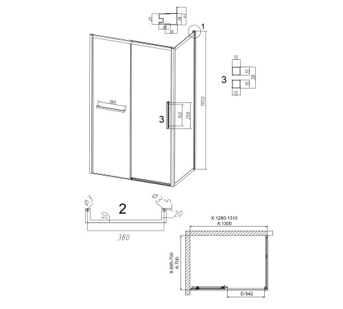 Душевое ограждение Grossman Style 100.K33.05.130.21.02-200.K33.05.70.21.02 (130х70х195) раздвижная(левая),черный матовый,стекло шиншилла