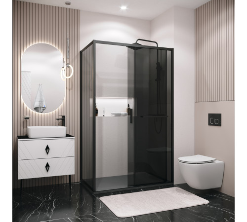 Душевое ограждение Grossman Style 100.K33.05.130.21.10-200.K33.05.70.21.10 (130х70х195) раздвижная,черный матовый,стекло тонированное