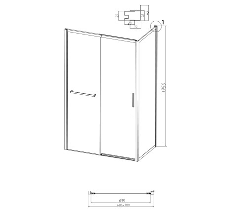 Боковая стенка Grossman Style 200.K33.05.70.21.10 (70х195) черный матовый,стекло тонированное