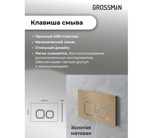 Комплект 3 в 1: Grossman инсталляция 900.K31.01.000+клавиша 700.K31.02.310.310 золото матовый+унитаз GR-4455GMS