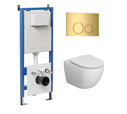 Комплект 3 в 1: Grossman инсталляция 900.K31.01.000+клавиша 700.K31.01.300.300 золото глянцевый+унитаз GR-4411SQ