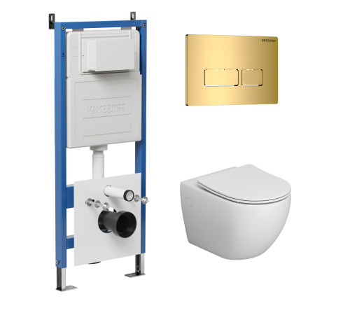 Комплект 3 в 1: Grossman инсталляция 900.K31.01.000+клавиша 700.K31.03.300.300 золото глянцевый+унитаз GR-4411SQ