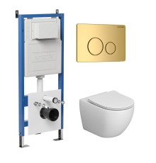 Комплект 3 в 1: Grossman инсталляция 900.K31.01.000+клавиша 700.K31.05.30M.30M золото глянцевый+унитаз GR-4411SQ