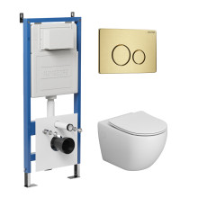 Комплект 3 в 1: Grossman инсталляция 900.K31.01.000+клавиша 700.K31.05.32M.32M золото сатиновый+унитаз GR-4411S