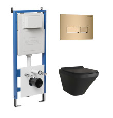 Комплект 3 в 1: Grossman инсталляция 900.K31.01.000+клавиша 700.K31.03.310.310 золото матовый+унитаз GR-4440BMS