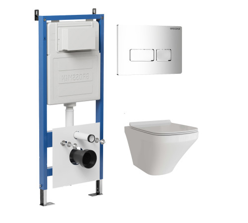 Комплект 3 в 1: Grossman инсталляция 900.K31.01.000+клавиша 700.K31.03.100.100 хром глянцевый+унитаз GR-4440S