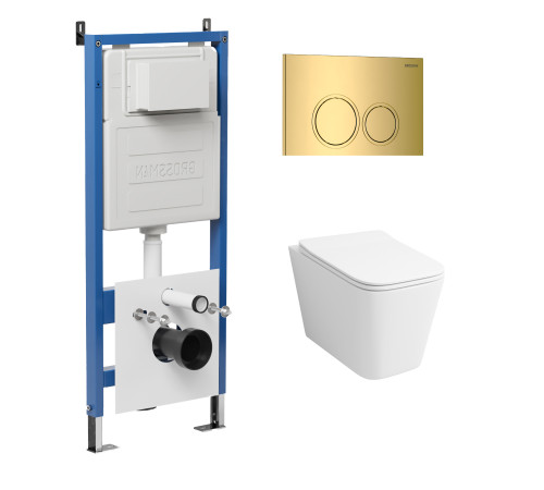 Комплект 3 в 1: Grossman инсталляция 900.K31.01.000+клавиша 700.K31.01.300.300 золото глянцевый+унитаз GR-4441S