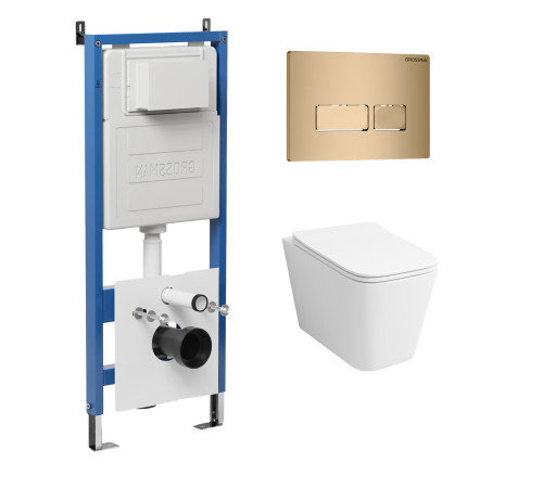 Комплект 3 в 1: Grossman инсталляция 900.K31.01.000+клавиша 700.K31.03.310.310 золото матовый+унитаз GR-4441S