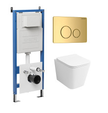 Комплект 3 в 1: Grossman инсталляция 900.K31.01.000+клавиша 700.K31.05.30M.30M золото глянцевый+унитаз GR-4441S