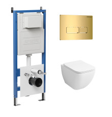 Комплект 3 в 1: Grossman инсталляция 900.K31.01.000+клавиша 700.K31.03.300.300 золото глянцевый+унитаз GR-4447S