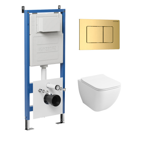Комплект 3 в 1: Grossman инсталляция 900.K31.01.000+клавиша 700.K31.04.30M.30M золото глянцевый+унитаз GR-4447S