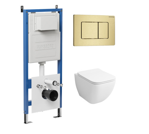 Комплект 3 в 1: Grossman инсталляция 900.K31.01.000+клавиша 700.K31.04.32M.32M золото сатиновый+унитаз GR-4447S