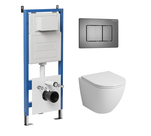 Комплект 3 в 1: Grossman инсталляция 900.K31.01.000+клавиша 700.K31.04.42M.42M графит сатиновый+унитаз GR-4455SQ