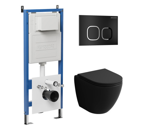 Комплект 3 в 1: Grossman инсталляция 900.K31.01.000+клавиша 700.K31.02.210.210 черный матовый+унитаз GR-4455BMSQ