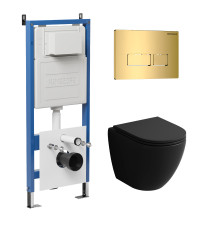Комплект 3 в 1: Grossman инсталляция 900.K31.01.000+клавиша 700.K31.03.300.300 золото глянцевый+унитаз GR-4455BMSQ