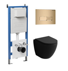 Комплект 3 в 1: Grossman инсталляция 900.K31.01.000+клавиша 700.K31.03.310.310 золото матовый+унитаз GR-4455BMS