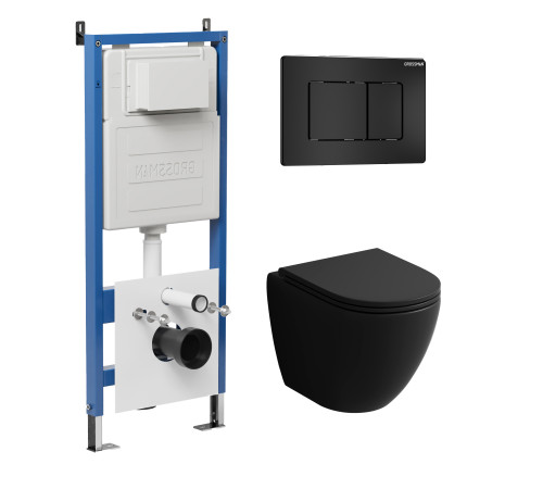 Комплект 3 в 1: Grossman инсталляция 900.K31.01.000+клавиша 700.K31.04.21M.21M черный матовый+унитаз GR-4455BMS