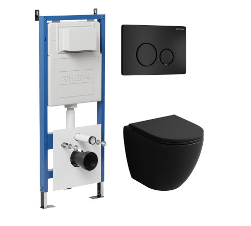 Комплект 3 в 1: Grossman инсталляция 900.K31.01.000+клавиша 700.K31.05.21M.21M черный матовый+унитаз GR-4455BMS