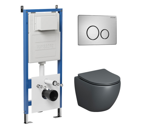 Комплект 3 в 1: Grossman инсталляция 900.K31.01.000+клавиша 700.K31.05.12M.12M хром сатиновый+унитаз GR-4455GMS