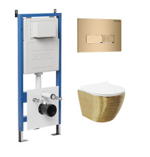 Комплект 3 в 1: Grossman инсталляция 900.K31.01.000+клавиша 700.K31.03.310.310 золото матовый+унитаз GR-4455GWS