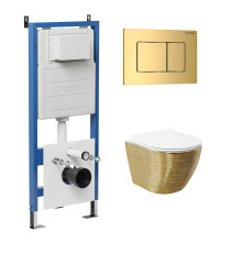 Комплект 3 в 1: Grossman инсталляция 900.K31.01.000+клавиша 700.K31.04.30M.30M золото глянцевый+унитаз GR-4455GWS