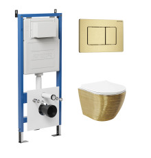 Комплект 3 в 1: Grossman инсталляция 900.K31.01.000+клавиша 700.K31.04.32M.32M золото сатиновый+унитаз GR-4455GWS