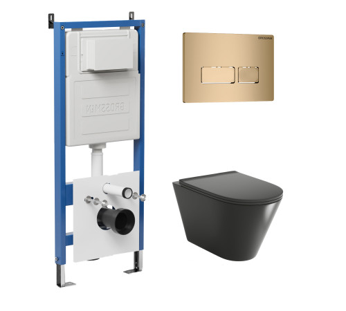 Комплект 3 в 1: Grossman инсталляция 900.K31.01.000+клавиша 700.K31.03.310.310 золото матовый+унитаз GR-4477BMSQ