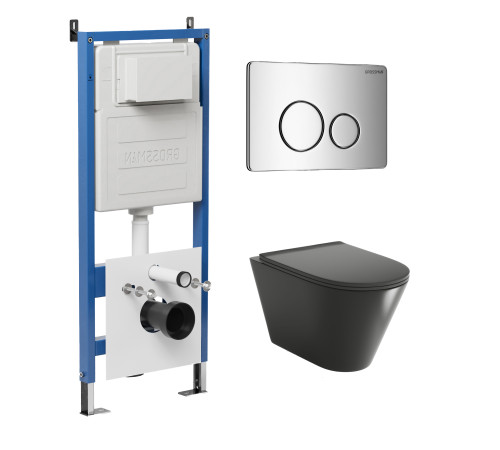 Комплект 3 в 1: Grossman инсталляция 900.K31.01.000+клавиша 700.K31.05.10M.10M хром глянцевый+унитаз GR-4477BMSQ