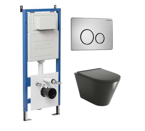 Комплект 3 в 1: Grossman инсталляция 900.K31.01.000+клавиша 700.K31.05.12M.12M хром сатиновый+унитаз GR-4477BMSQ