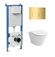 Комплект 3 в 1: Grossman инсталляция 900.K31.01.000+клавиша 700.K31.03.300.300 золото глянцевый+унитаз GR-4477S