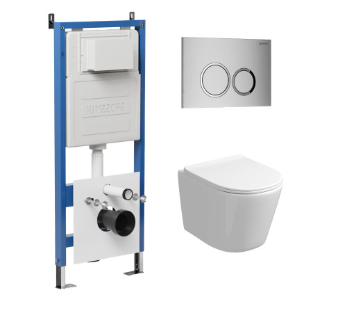 Комплект 3 в 1: Grossman инсталляция 900.K31.01.000+клавиша 700.K31.01.110.110 хром матовый+унитаз GR-4477S