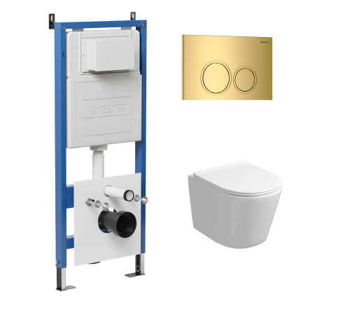 Комплект 3 в 1: Grossman инсталляция 900.K31.01.000+клавиша 700.K31.01.300.300 золото глянцевый+унитаз GR-4477SQ