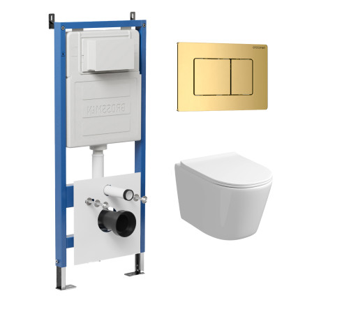 Комплект 3 в 1: Grossman инсталляция 900.K31.01.000+клавиша 700.K31.04.30M.30M золото глянцевый+унитаз GR-4477S