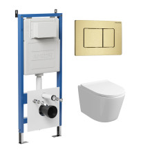 Комплект 3 в 1: Grossman инсталляция 900.K31.01.000+клавиша 700.K31.04.32M.32M золото сатиновый+унитаз GR-4477S