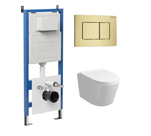 Комплект 3 в 1: Grossman инсталляция 900.K31.01.000+клавиша 700.K31.04.32M.32M золото сатиновый+унитаз GR-4477SQ