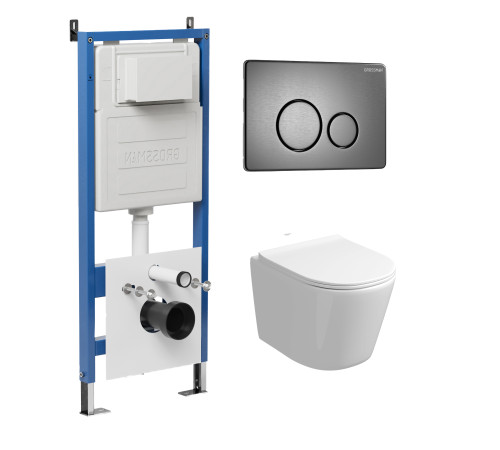 Комплект 3 в 1: Grossman инсталляция 900.K31.01.000+клавиша 700.K31.05.42M.42M графит сатиновый+унитаз GR-4477S