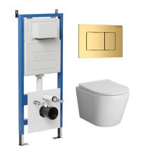 Комплект 3 в 1: Grossman инсталляция 900.K31.01.000+клавиша 700.K31.04.30M.30M золото глянцевый+унитаз GR-4478SQ