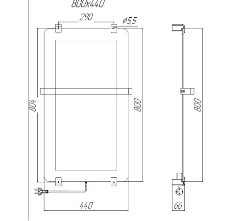 Полотенцесушитель электрический Allen Brau Infinity 80x44 с рейлингом 2.0 и креплением, черный матовый