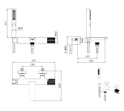 Смеситель для ванны Allen Brau Liberty 5.33006-31 черный матовый