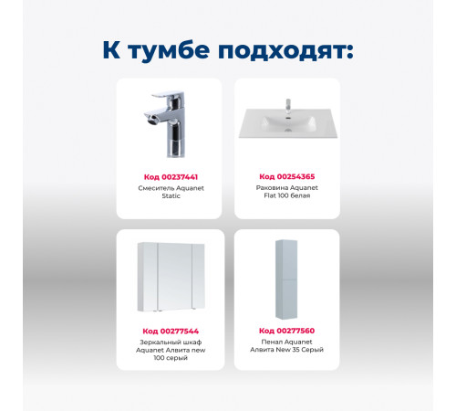 Тумба под раковину Aquanet Алвита New 100 2 ящика, серый