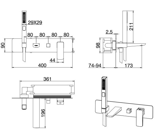 Смеситель для ванны с душем Allen Brau Infinity 5.21007-31 (с внутренней частью) черный матовый