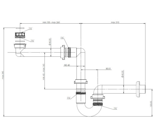 Сифон для раковины Aquanet, выпуск d40