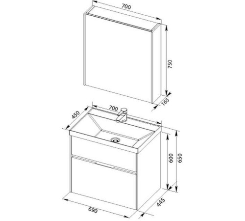 Мебель для ванной Aquanet Латина 70 белый (2 ящика)