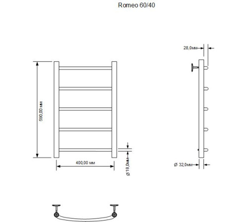 Полотенцесушитель электрический Aquanet Romeo 60х40 Тэн справа