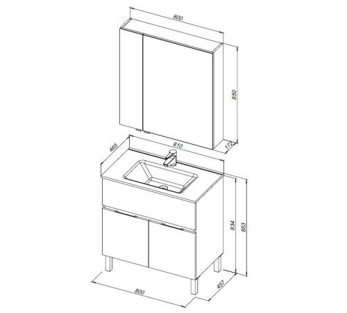 Мебель для ванной Aquanet Алвита New 80 1 ящик, 2 дверцы, дуб веллингтон белый