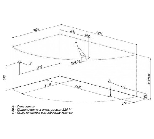 Акриловая ванна Aquanet Jamaica 160x100 L (с каркасом)